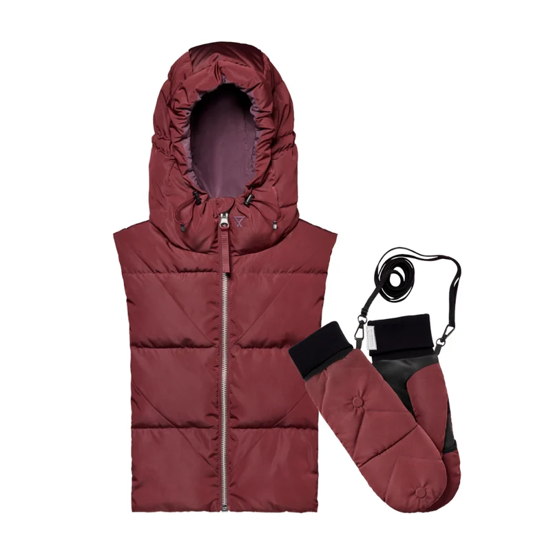 Duo capuche Fudoon + moufles grenat et prune