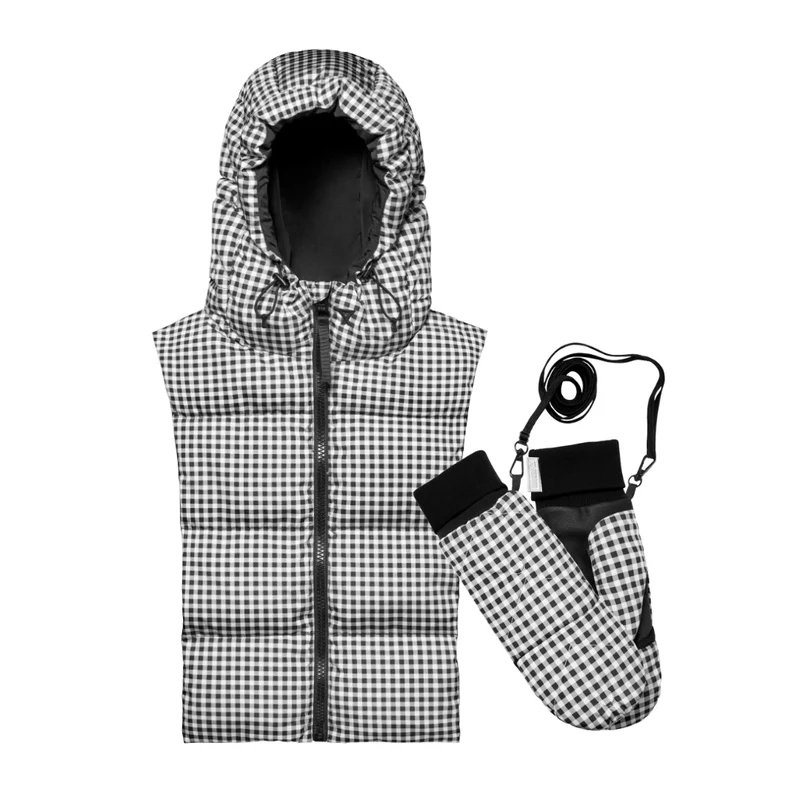 Duo capuche Fudoon + moufles vichy noir et blanc
