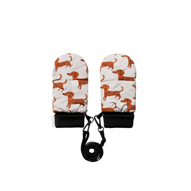 Moufles convertibles mitaines enfant motif teckel beige et orange