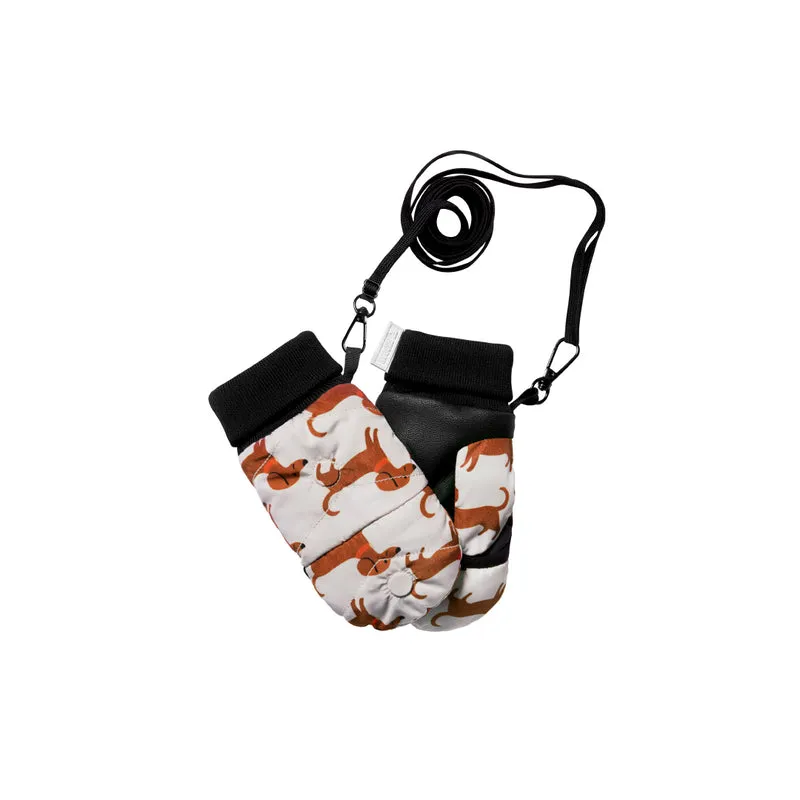 Moufles convertibles mitaines enfant motif teckel beige et orange