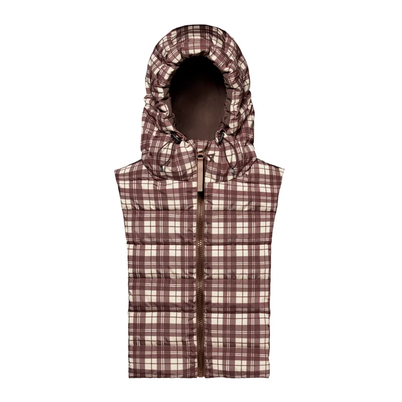 Capuche doudoune carreaux chocolat et beige