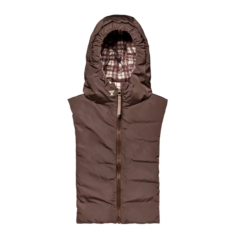 Capuche doudoune carreaux chocolat et beige