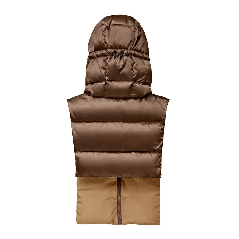 Capuche doudoune bronze et latte