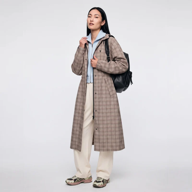 Trench-coat imperméable carreaux beige