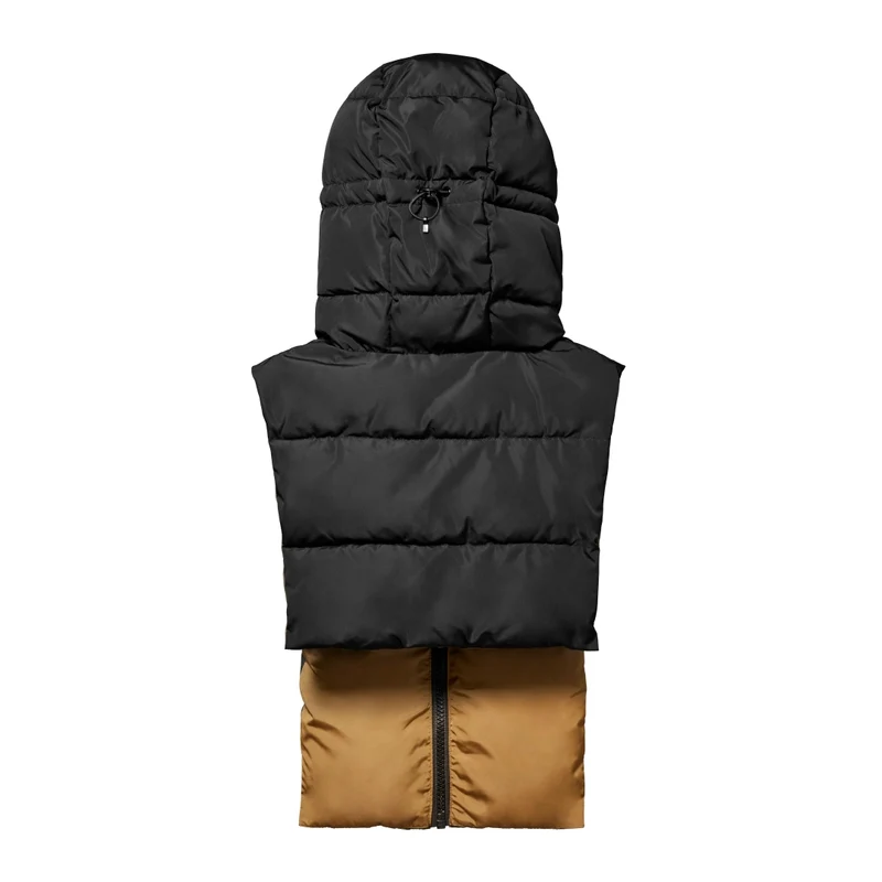 Capuche doudoune noir et camel