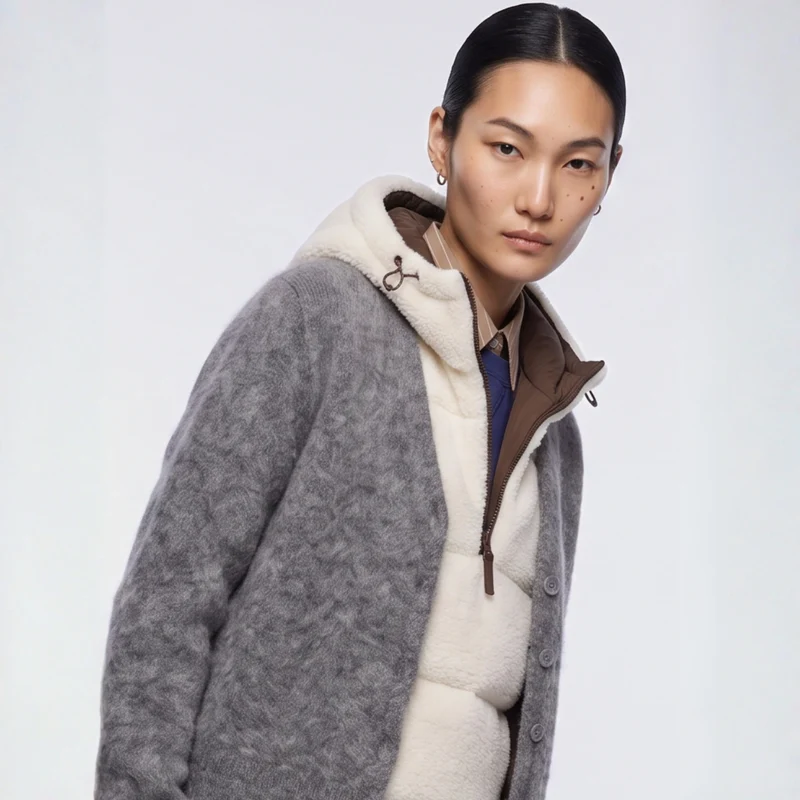 Capuche doudoune sherpa réversible chocolat