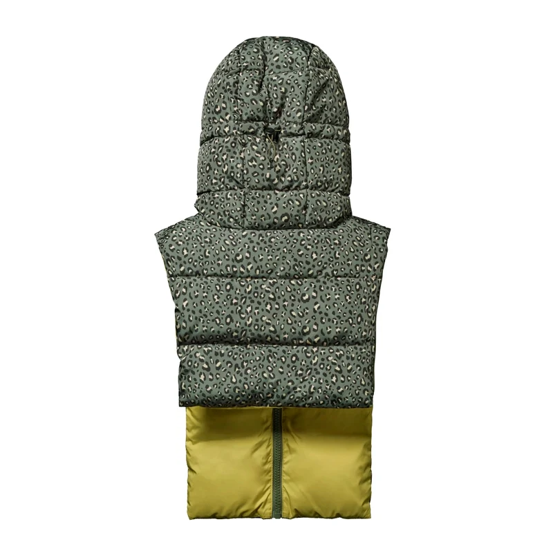 Capuche doudoune léopard kaki et lichen