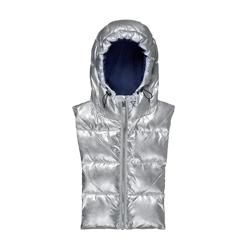 Capuche doudoune argentée et bleu marine