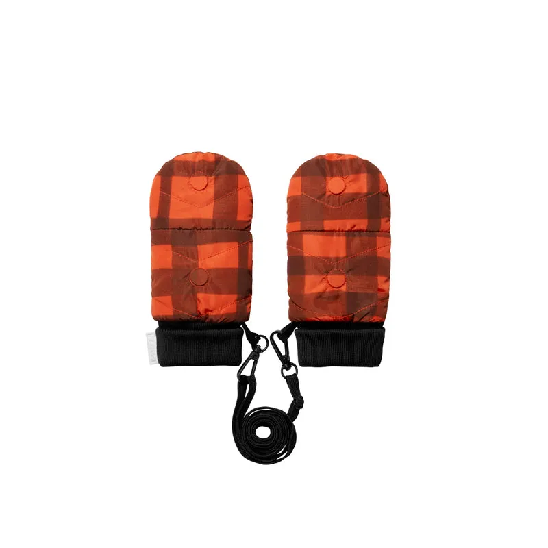 Moufles convertibles mitaines enfant motif carreaux orange et beige