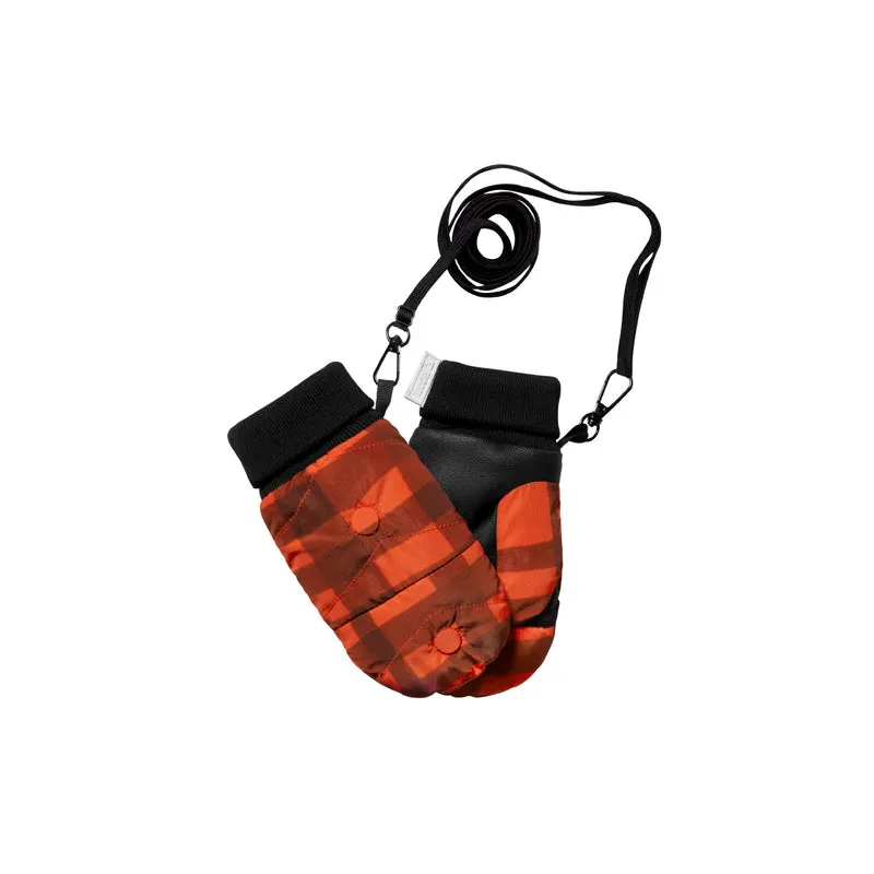 Moufles convertibles mitaines enfant motif carreaux orange et beige
