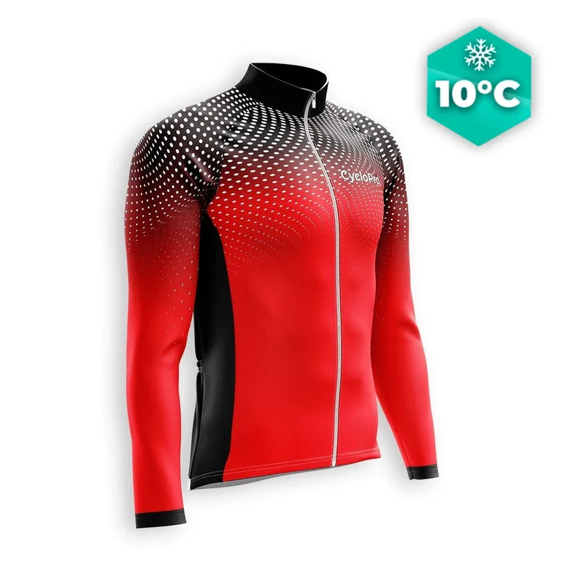 MAILLOT LONG DE CYCLISME AUTOMNE ROUGE - DIMENSION+