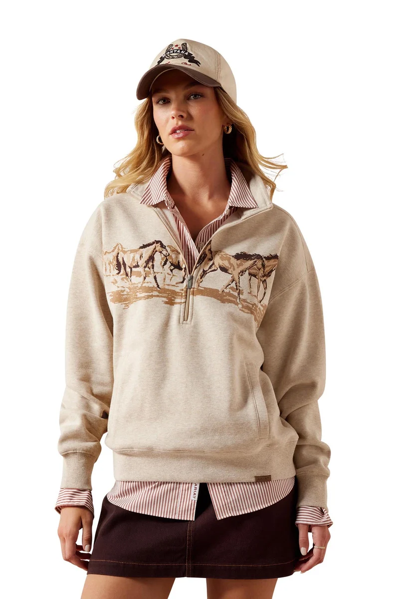 Femme Sweat-shirt Running Wild à 1/2 zip Oatmeal Heather L