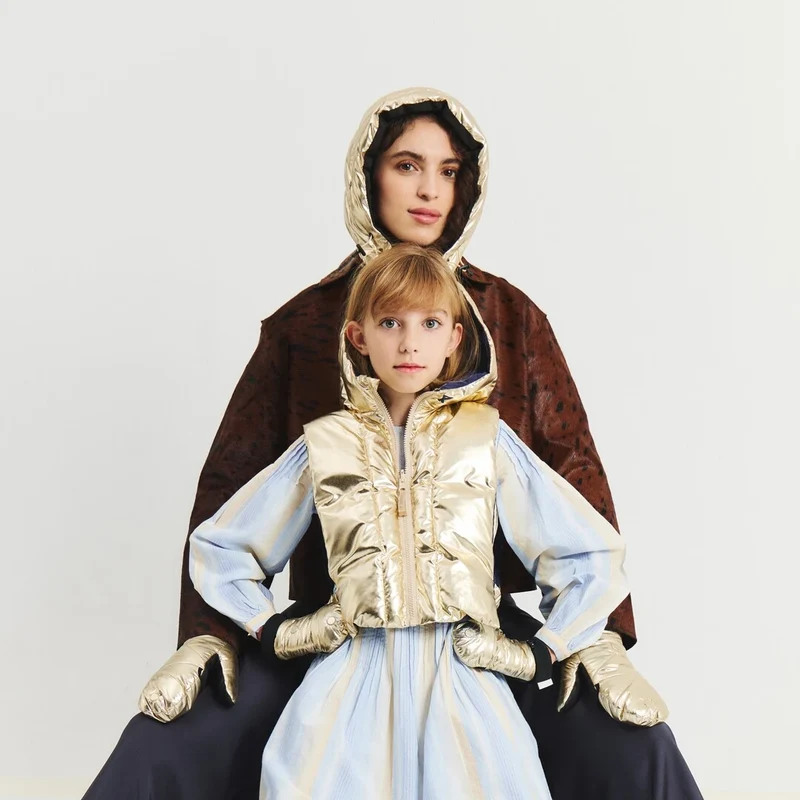 Duo enfant capuche Fudoon + moufles dorées