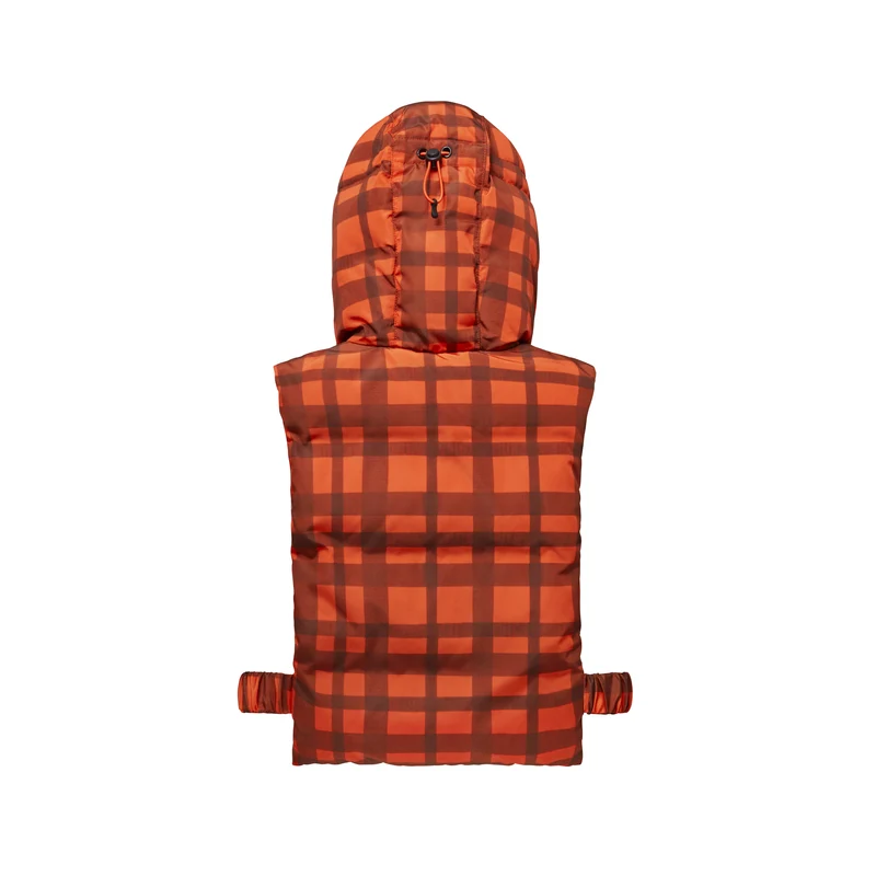 Capuche doudoune enfant motif carreaux orange et beige