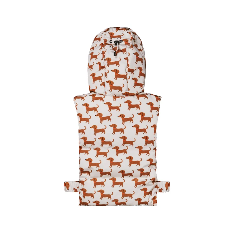 Capuche doudoune enfant motif teckel beige et orange