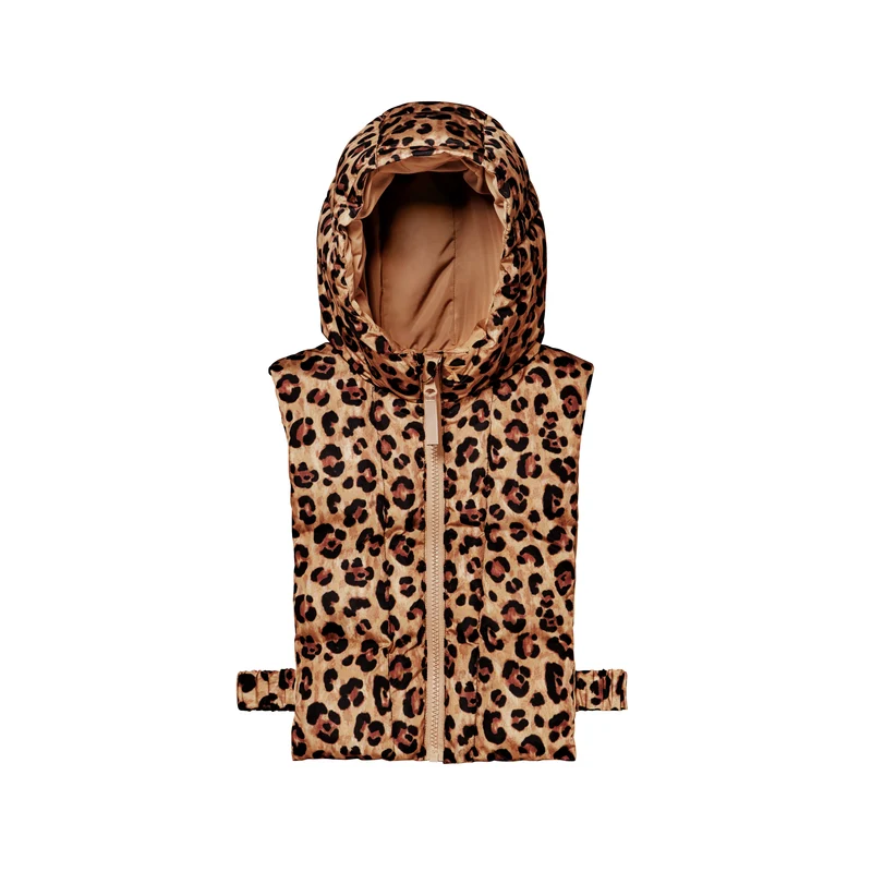 Capuche doudoune enfant léopard et beige