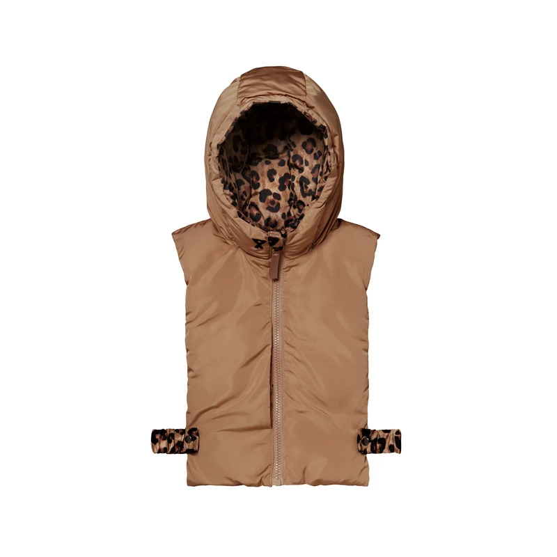 Capuche doudoune enfant léopard et beige