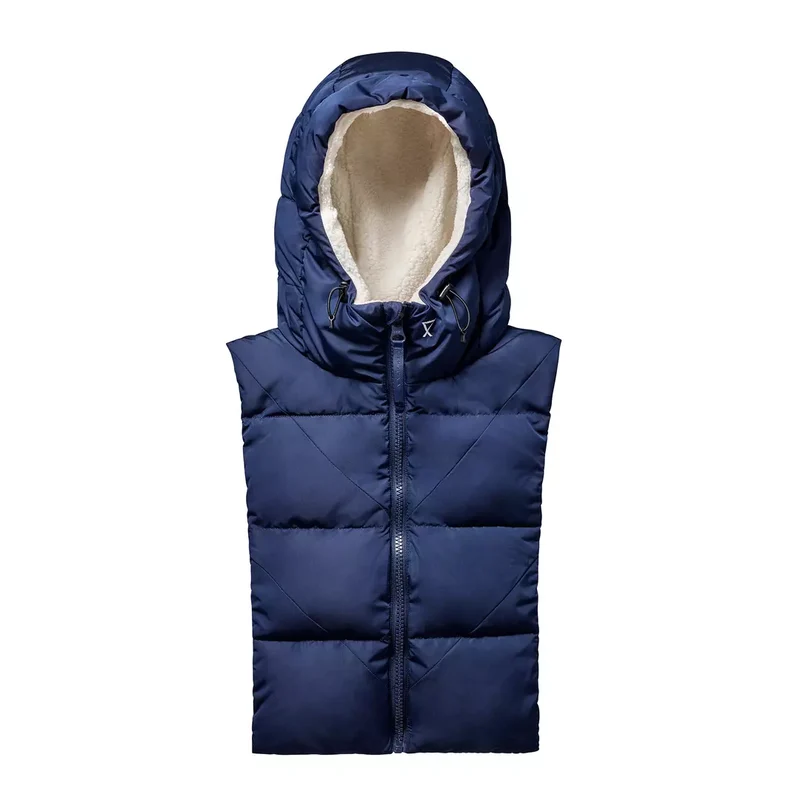 Capuche doudoune bleu marine et sherpa écru