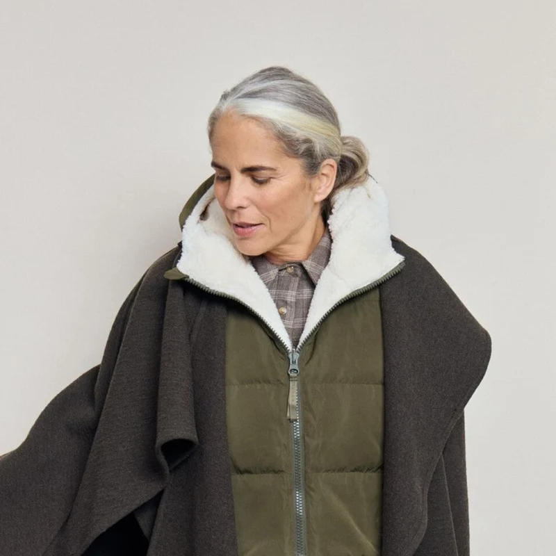 Capuche doudoune kaki et sherpa écru