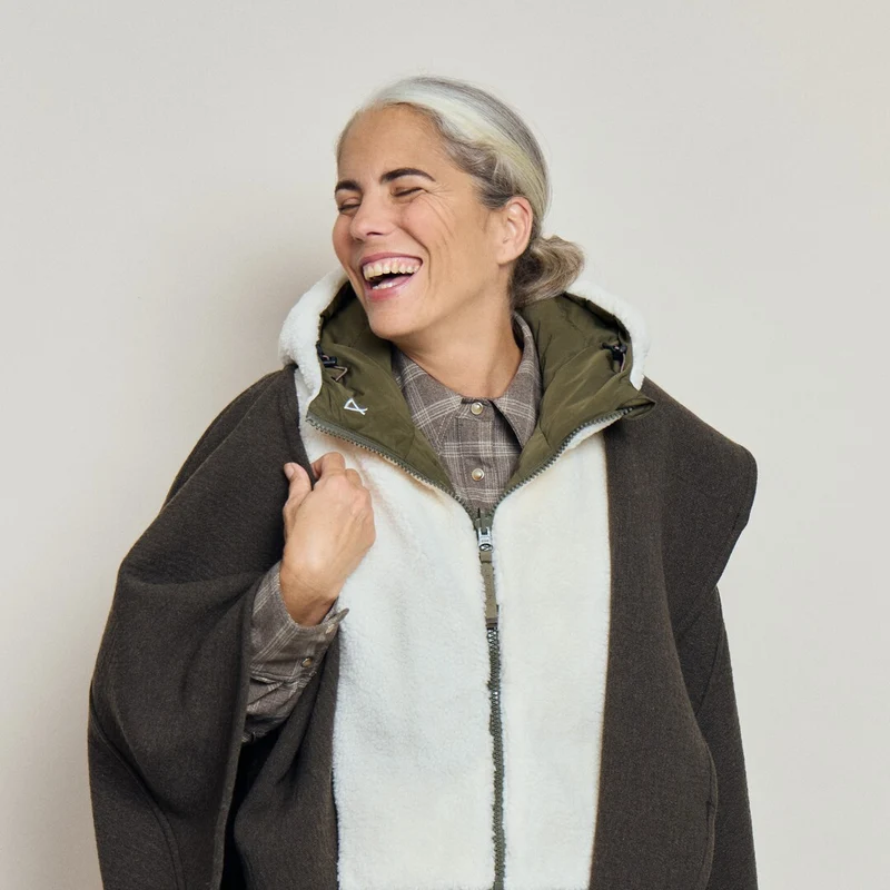 Capuche doudoune kaki et sherpa écru