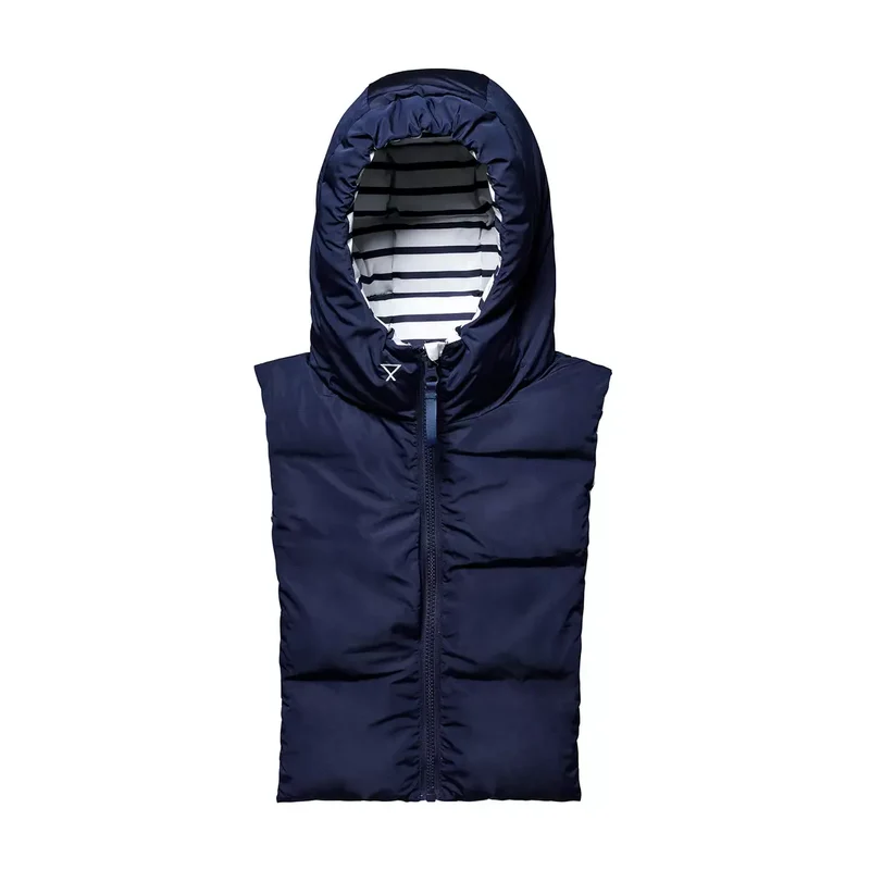 Capuche doudoune à rayures bleu marine et blanc