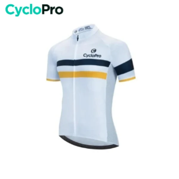MAILLOT DE CYCLISTE ROUTE BLANC - ELEGANCE+ (BANDE BLEUE ET JAUNE)