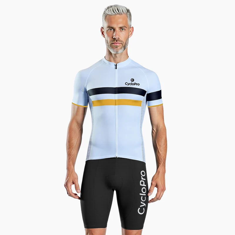 TENUE DE CYCLISTE ROUTE - BLANCHE (Bandes Noire et Orange) - ELEGANCE+