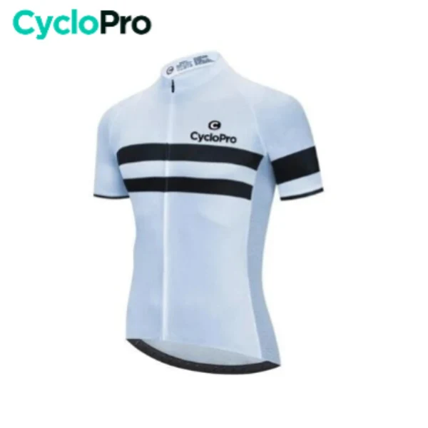 MAILLOT DE CYCLISTE ROUTE BLANC (bandes noires) - ELEGANCE+