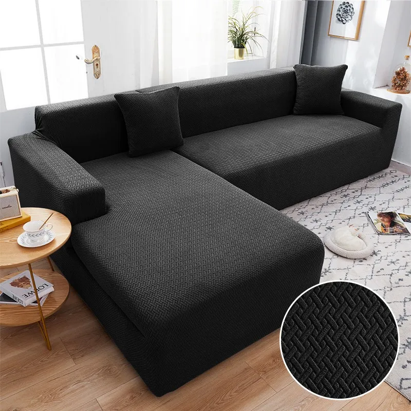 Housse de Canapé d'Angle en Jacquard Premium Noir
