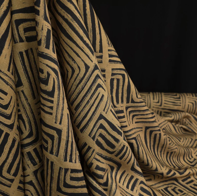 Slub de rayonne à motif labyrinthe abstrait | Tan