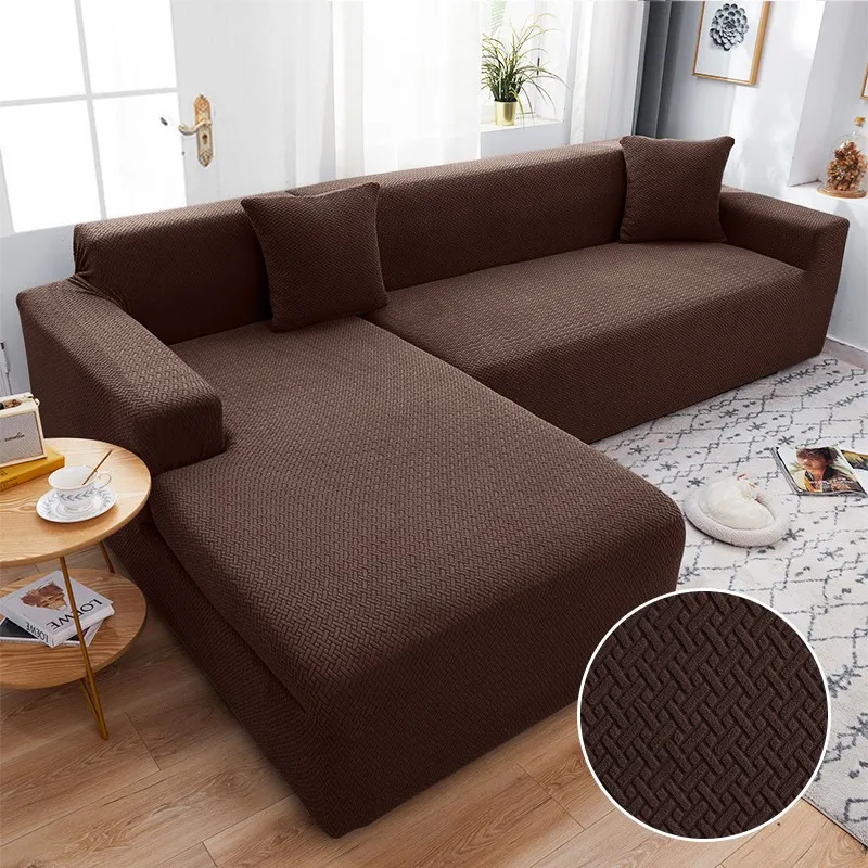Housse de Canapé d'Angle en Jacquard Premium Brun