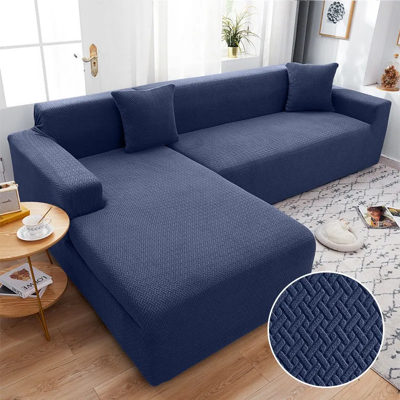Housse de Canapé d'Angle en Jacquard Premium Bleu Marine
