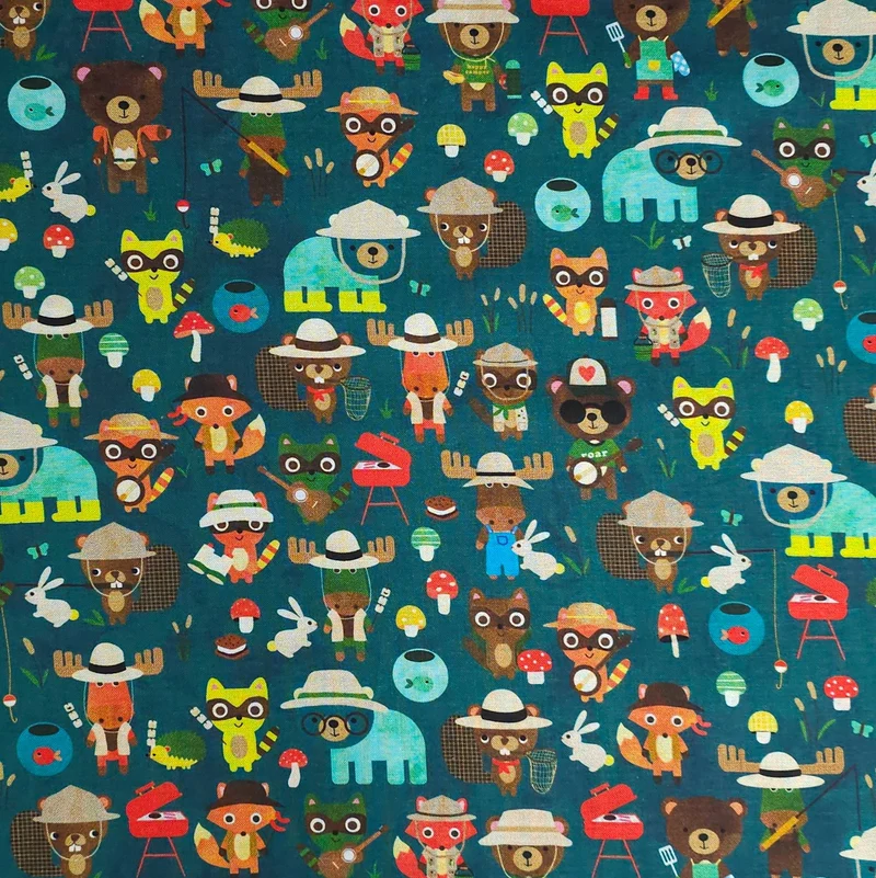 100 % coton | Animaux du camping | Robert Kaufman | 138 cm | FIN DE ROULEAU