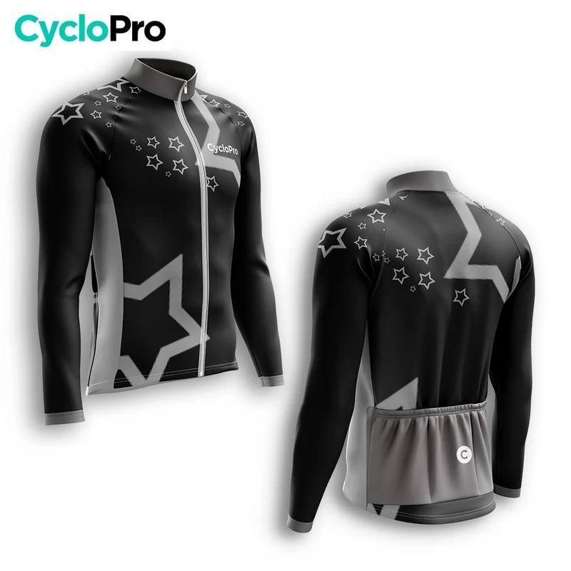 MAILLOT LONG DE CYCLISME AUTOMNE NOIR - STAR+