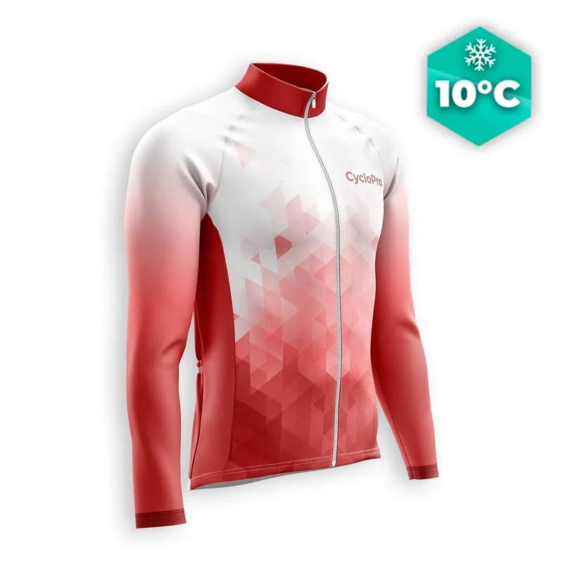 MAILLOT LONG DE CYCLISME AUTOMNE ROUGE - CRISTAL+
