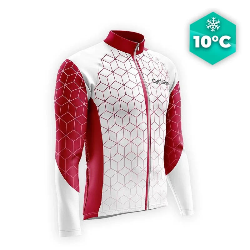 MAILLOT LONG DE CYCLISME AUTOMNE GRENAT - CUBIC+