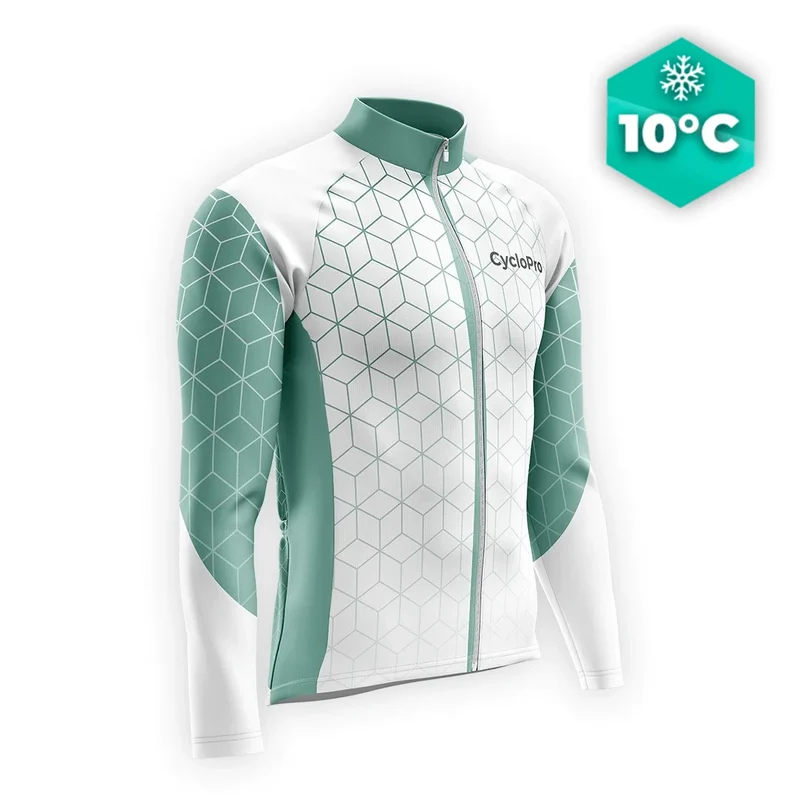 MAILLOT LONG DE CYCLISME AUTOMNE VERT - CUBIC+