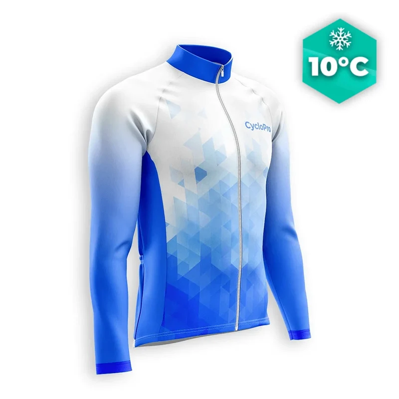 MAILLOT LONG DE CYCLISME AUTOMNE BLEU - CRISTAL+