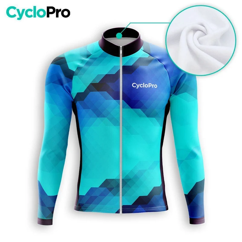 MAILLOT LONG DE CYCLISME AUTOMNE BLEU - HORIZON+