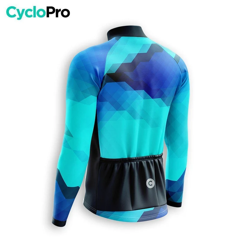 MAILLOT LONG DE CYCLISME AUTOMNE BLEU - HORIZON+