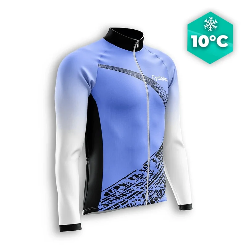 MAILLOT LONG DE CYCLISME AUTOMNE BLEU - TRACE+
