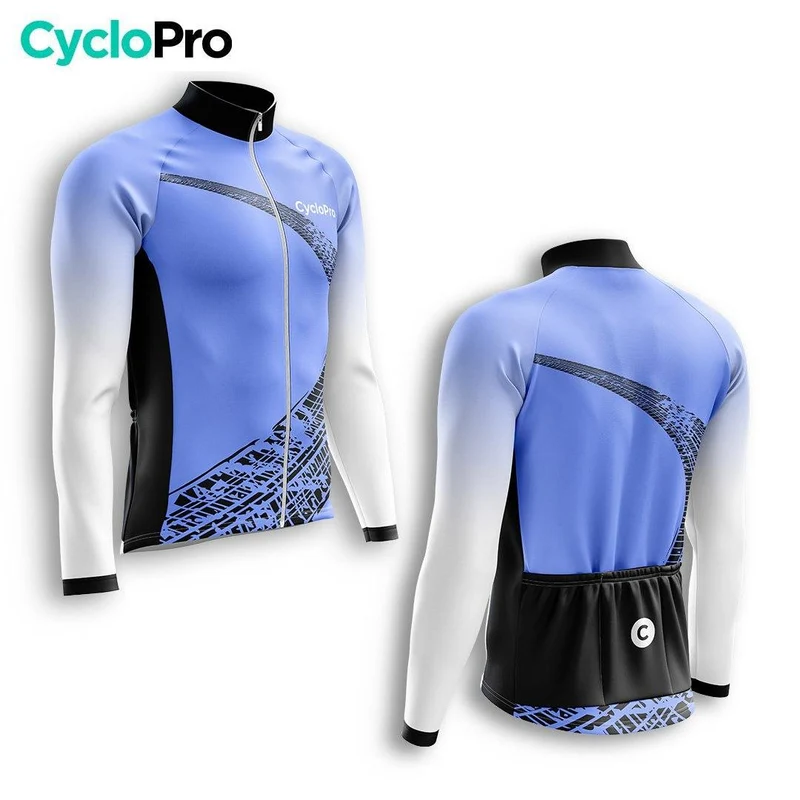 MAILLOT LONG DE CYCLISME AUTOMNE BLEU - TRACE+