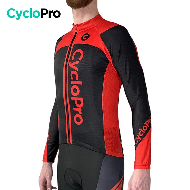 MAILLOT LONG DE CYCLISME ROUGE - HIVER - FLASH+