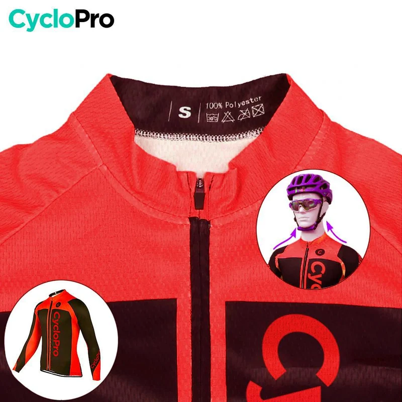 MAILLOT LONG DE CYCLISME ROUGE - HIVER - FLASH+