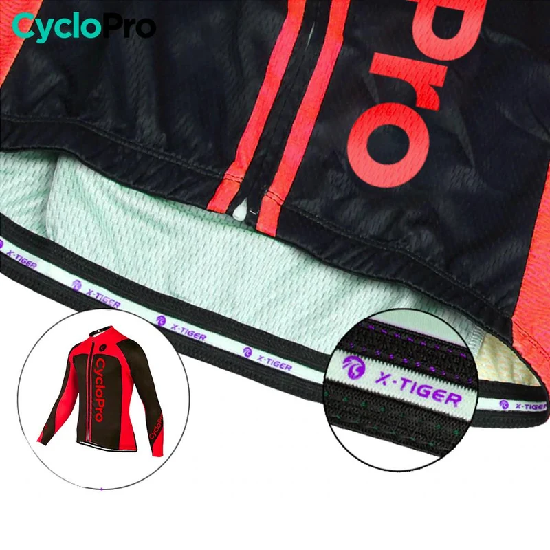 MAILLOT LONG DE CYCLISME ROUGE - HIVER - FLASH+