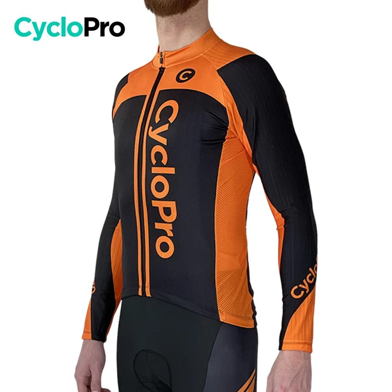 MAILLOT LONG DE CYCLISME ORANGE - HIVER - FLASH+