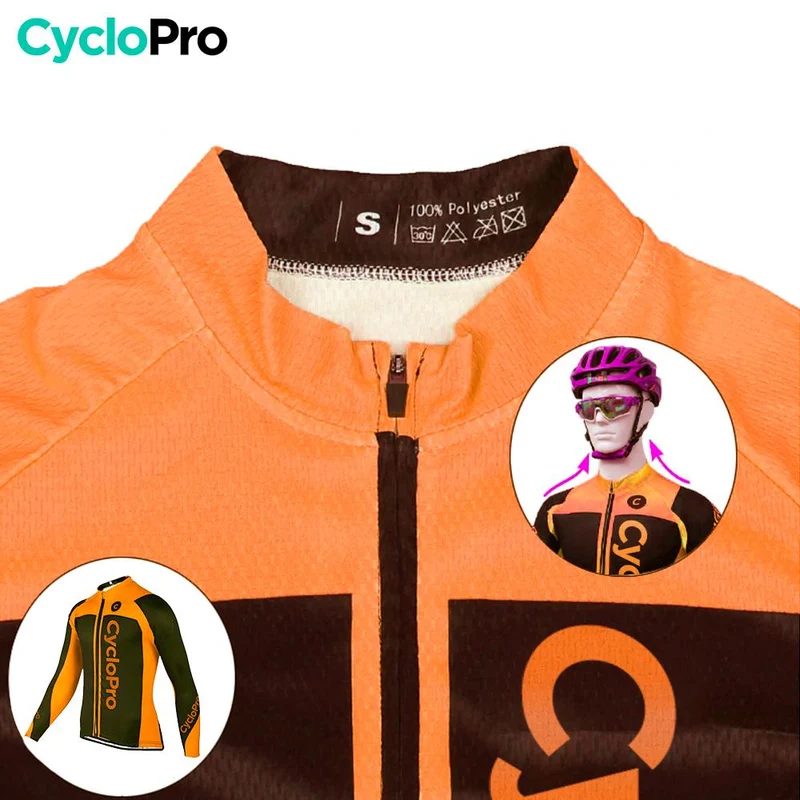 MAILLOT LONG DE CYCLISME ORANGE - HIVER - FLASH+