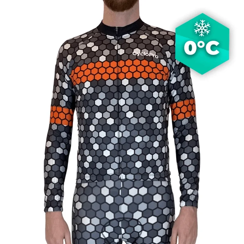 MAILLOT LONG DE CYCLISME ORANGE - HIVER - ATMOSPHERE+