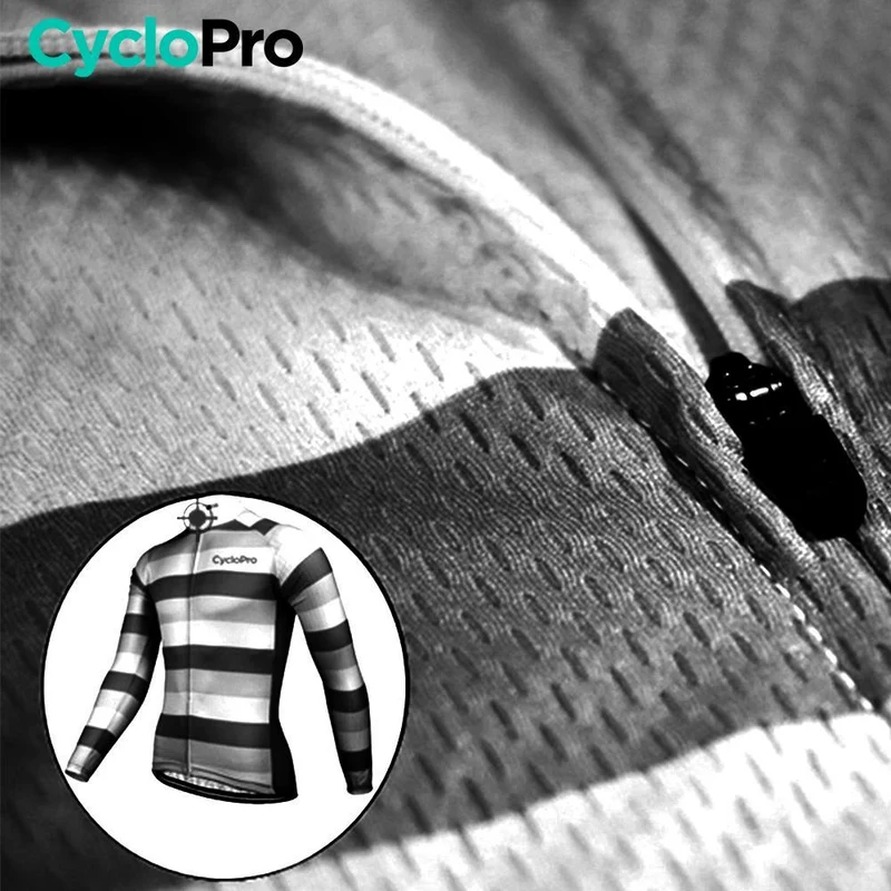 MAILLOT LONG DE CYCLISME NOIR ET BLANC - HIVER - ÉVASION+