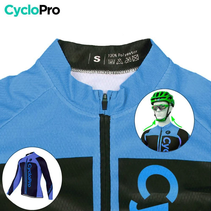 MAILLOT LONG DE CYCLISME BLEU - HIVER - FLASH+